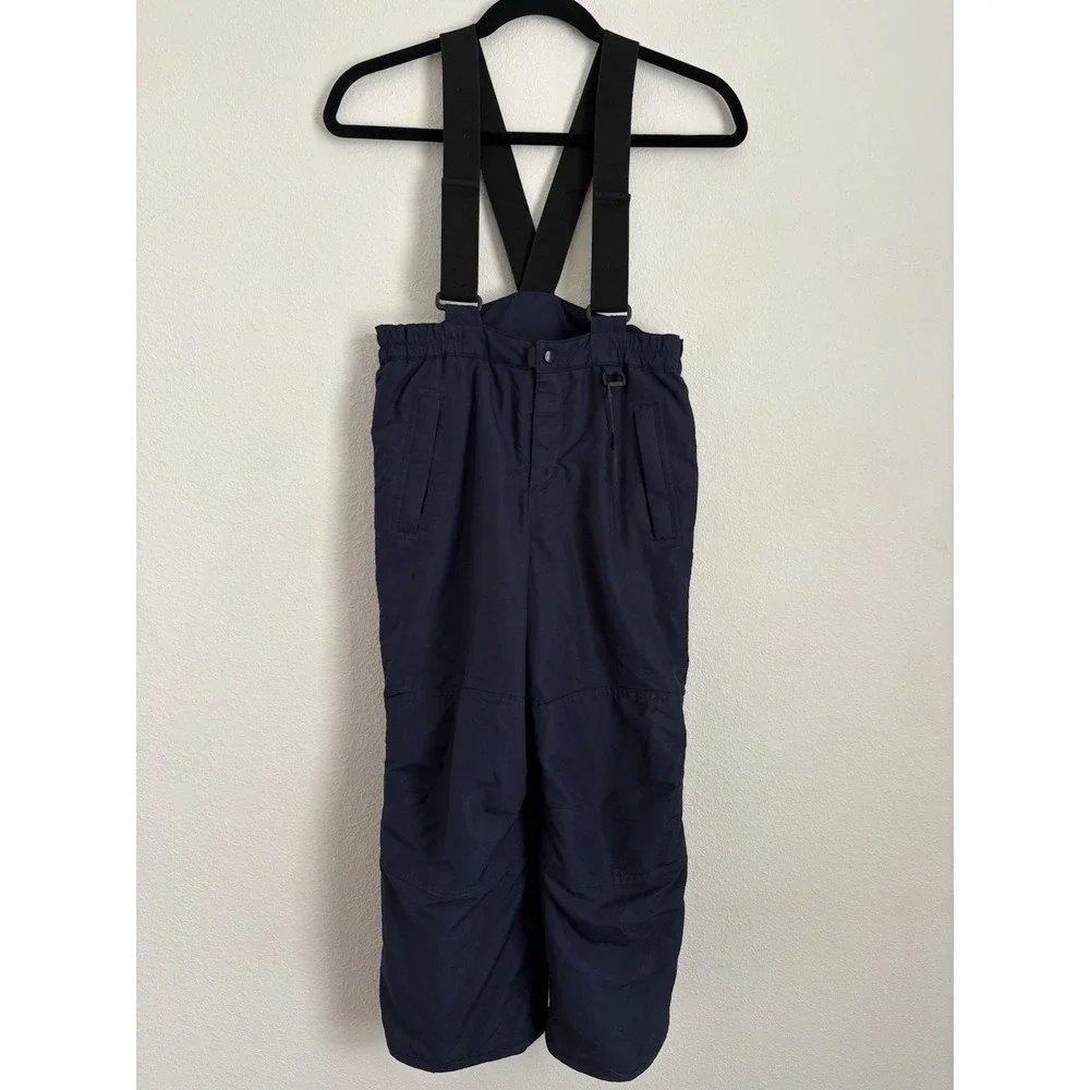 Lands' End Kids Snow Pants Sz 7 Navy Insulated Bib Waterproof Warm Ski Snowboard